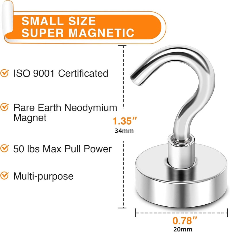 MIKEDE Magnetic Hooks Heavy Duty, 50 Lbs Magnet with Hooks for Cruise Cabins, Strong Magnets Neodymium for Hanging, Magnetic Wall Hooks for Refrigerator, Locker Decoration, Workplace -10Pack - Image 3